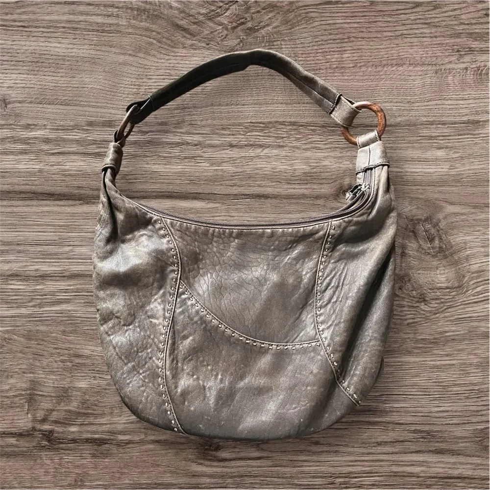 J. Jill Brown Soft Glove Leather Hobo Slouchy Shoulder Bag with Zip Top *Flaw